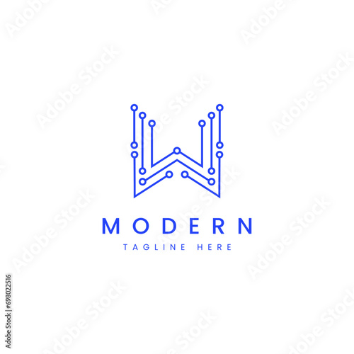 Letter W technology line dot connection logo design vector