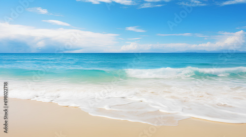Tropical beach background with sea waves, white sand and foam - summer holiday top view background. Travel and beach vacation, PNG, 300 DPI