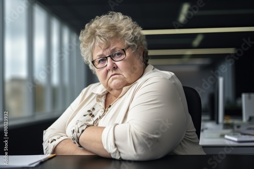 fat angry elderly woman in the office