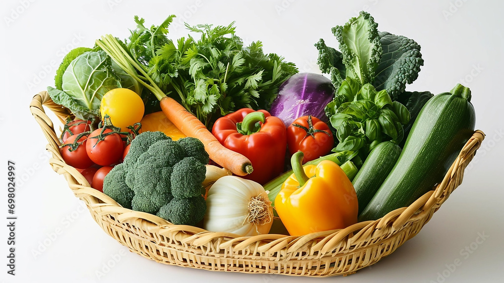 World Vegan Day. Fresh vegetables placed in a bamboo basket, organic food.
World Vegan Day. Fresh vegetables placed in a bamboo basket, organic food.