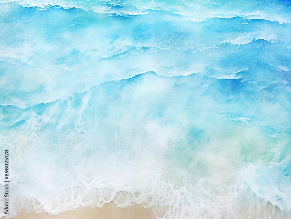 Watercolor Beach with Sea Waves, Aquarelle Ocean Tide, Vacation Background with Sea Waves Drawing Watercolor Beach with Sea Waves, Aquarelle Ocean Tide, Vacation Background with Sea Waves Drawing