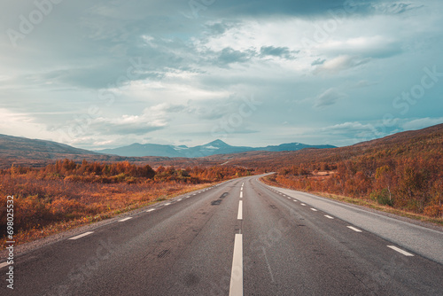 Scenic road between Sweden and Norway in autumn