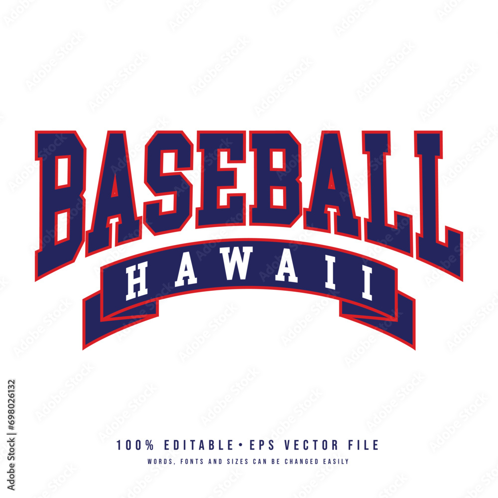 Baseball Hawaii typography design vector. Editable college t-shirt design printable text effect vector	