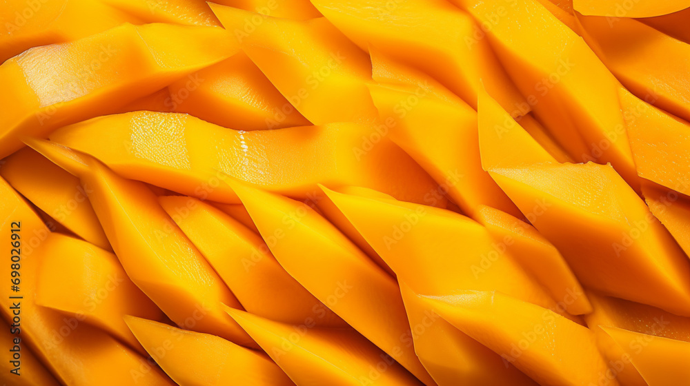 Cubed mango background, close-up, mango background, top view Cubed mango background, close-up, mango background, top view