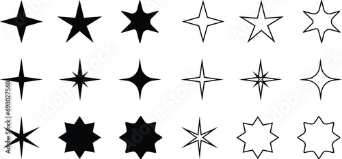 Stars black collection, Modern Star Shape Vector Icons Set photo