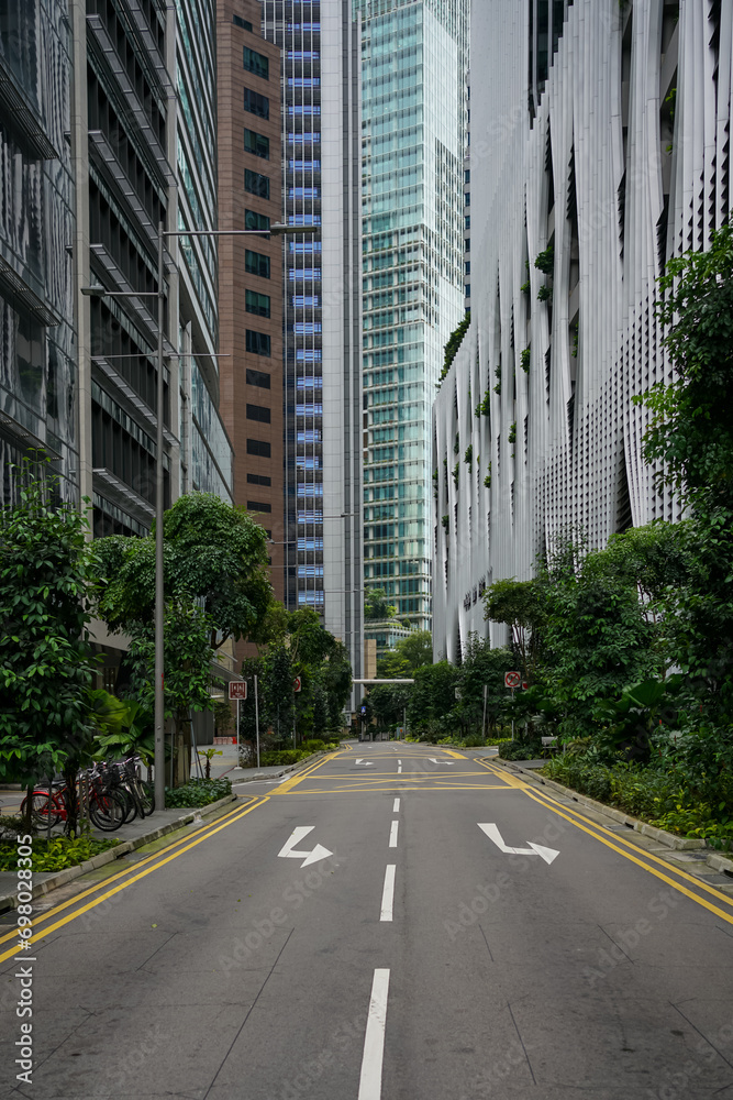 City skyline featuring Empty Central business district road, Singapore