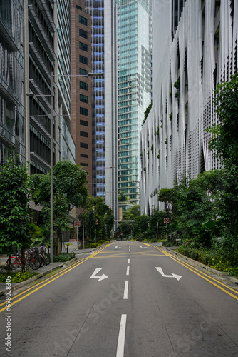 City skyline featuring Empty Central business district road  Singapore