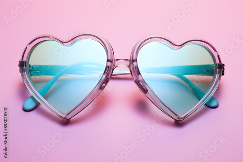 Cute heart shaped sunglasses on pastel pink colored background