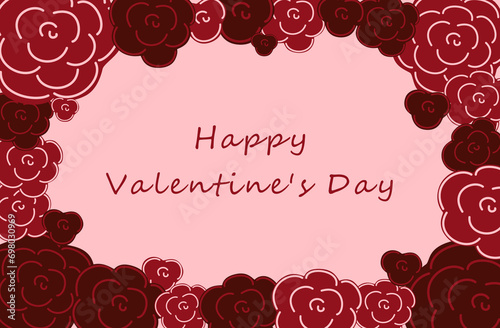 Happy Velentine's Day greeting card with red rose frame.