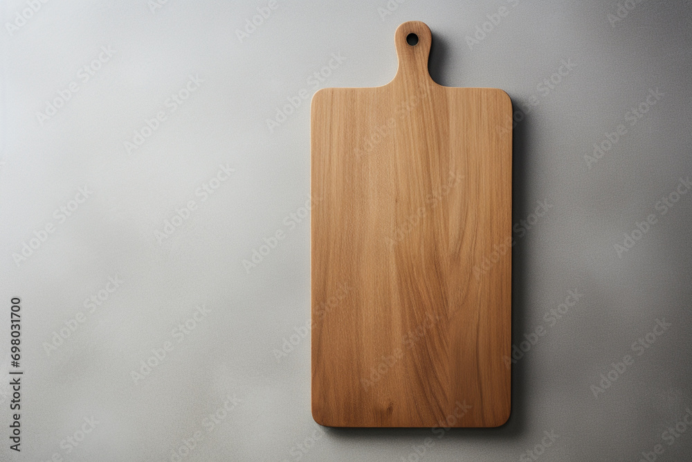 A simple yet elegant wooden cutting board, featuring clean edges and a muted color palette for a minimalist kitchen aesthetic. - obrazy, fototapety, plakaty 