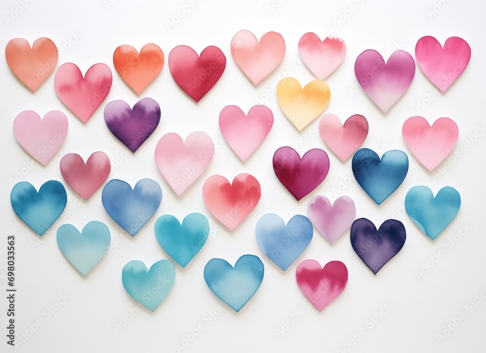Multicolored paper hearts in pastel colors by Generative AI