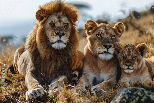 lion family in the grassland photo