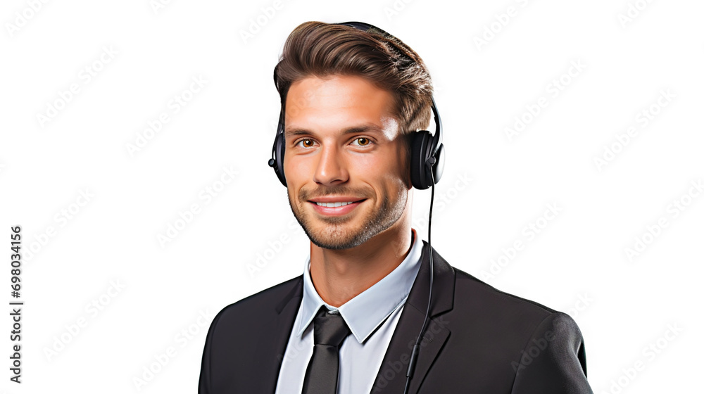 Male customer service representative in headset consulting clients online. Call center agent. Generative AI Male customer service representative in headset consulting clients online. Call center agent. Generative AI