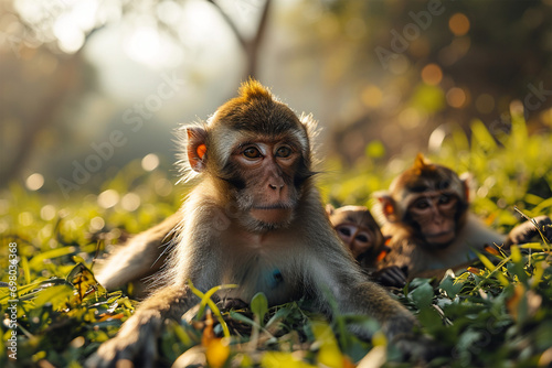 monkey family in the grassland photo
