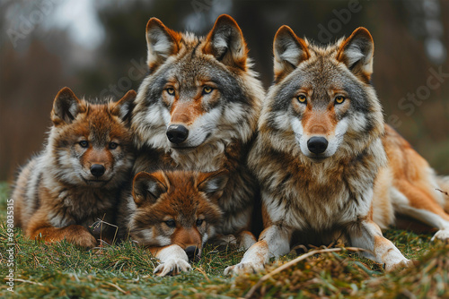 wolf family in the grassland