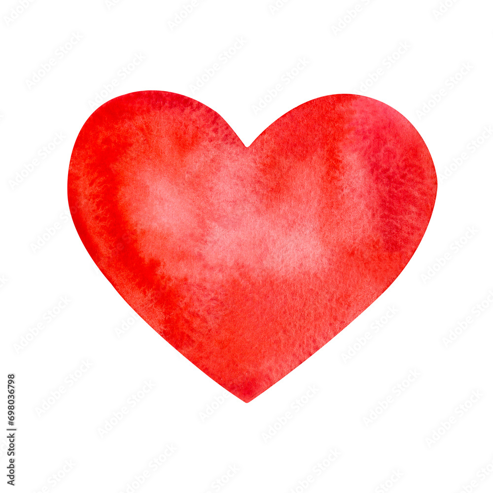 Watercolor red heart isolated on a white background.