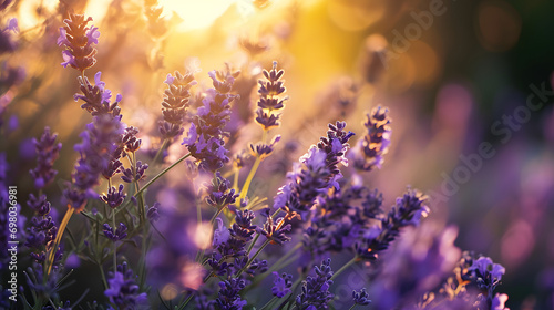 Lavendelfeld im goldenen Sonnenlicht photo