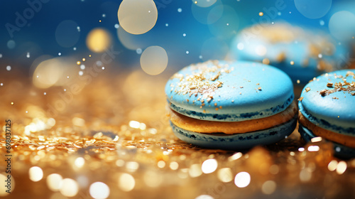 Golden and blue sprinkles on donuts