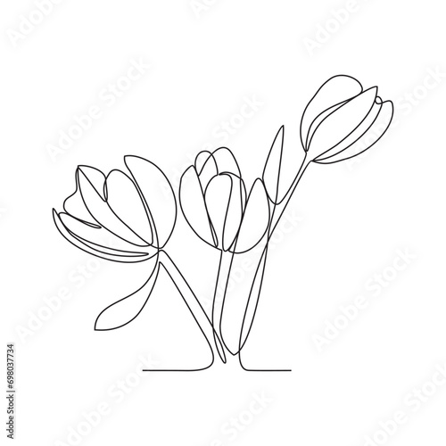 One continuous line drawing of a beautiful flower on a white background vector illustration. Design with Minimalist black linear design isolated. Flower themes for your business asset design.