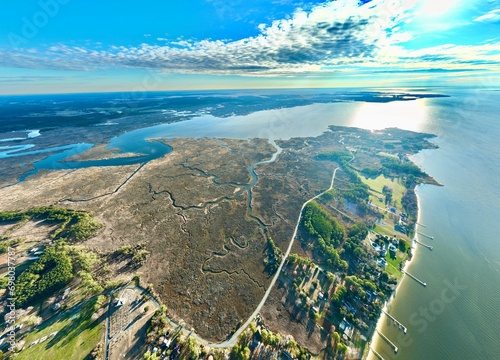 Aerial view of Princess Anne, Maryland with marshlands and waterways photo