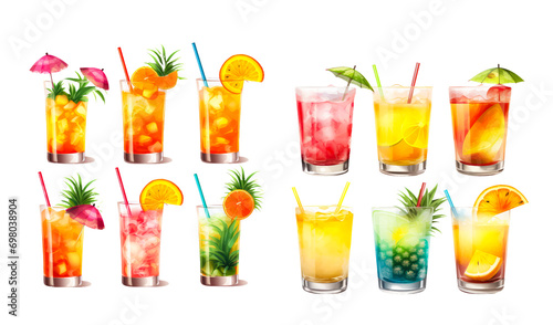 Assortment of Colorful Alcoholic Beverages on a White Background
