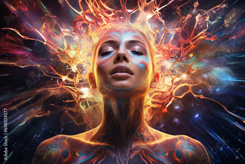 Digital artwork showcasing the vibrant and pulsating energy fields that make up a person's human aura.