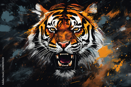 Bold strokes crafting the abstract, heavy silhouette of a formidable and majestic tiger.