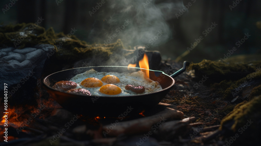 eggs on the skillet ovr fire, generative ai eggs on the skillet ovr fire, generative ai