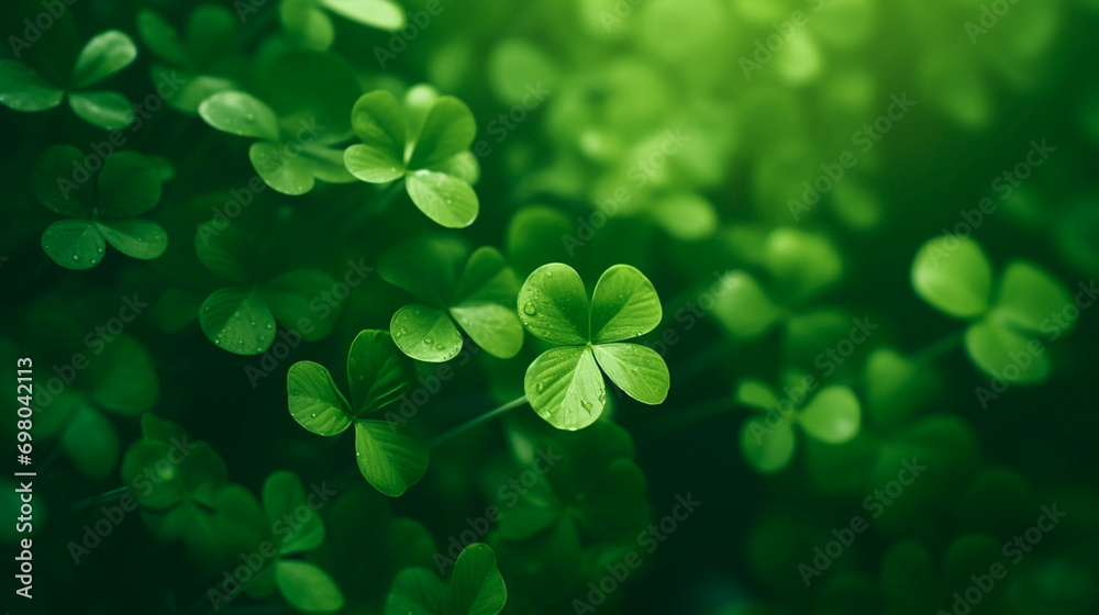 Lucky clover leaves for St. Patrick's Day. Banner with Irish clover leaves