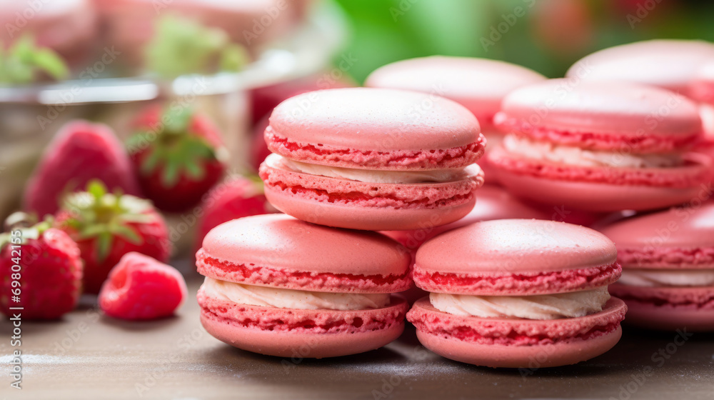 strawberry French macaroons, on a table