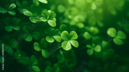 Lucky clover leaves for St. Patrick's Day. Banner with Irish clover leaves