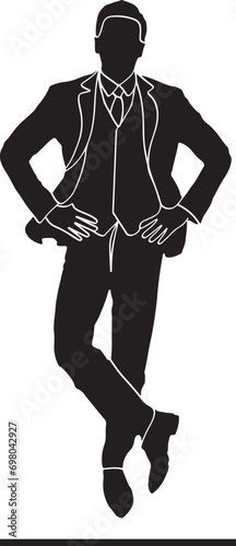 Silhouette of stylish businessman in winter outfit sketch, Vector drawing of handsome man in business winter attire