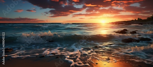 Sunset over the sea beach #698045322