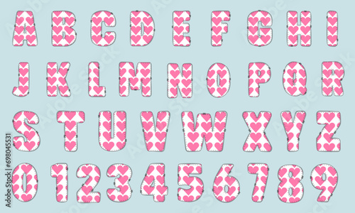 Pink Heart Alphabet Set, Valentine Doodle Letter Vector
