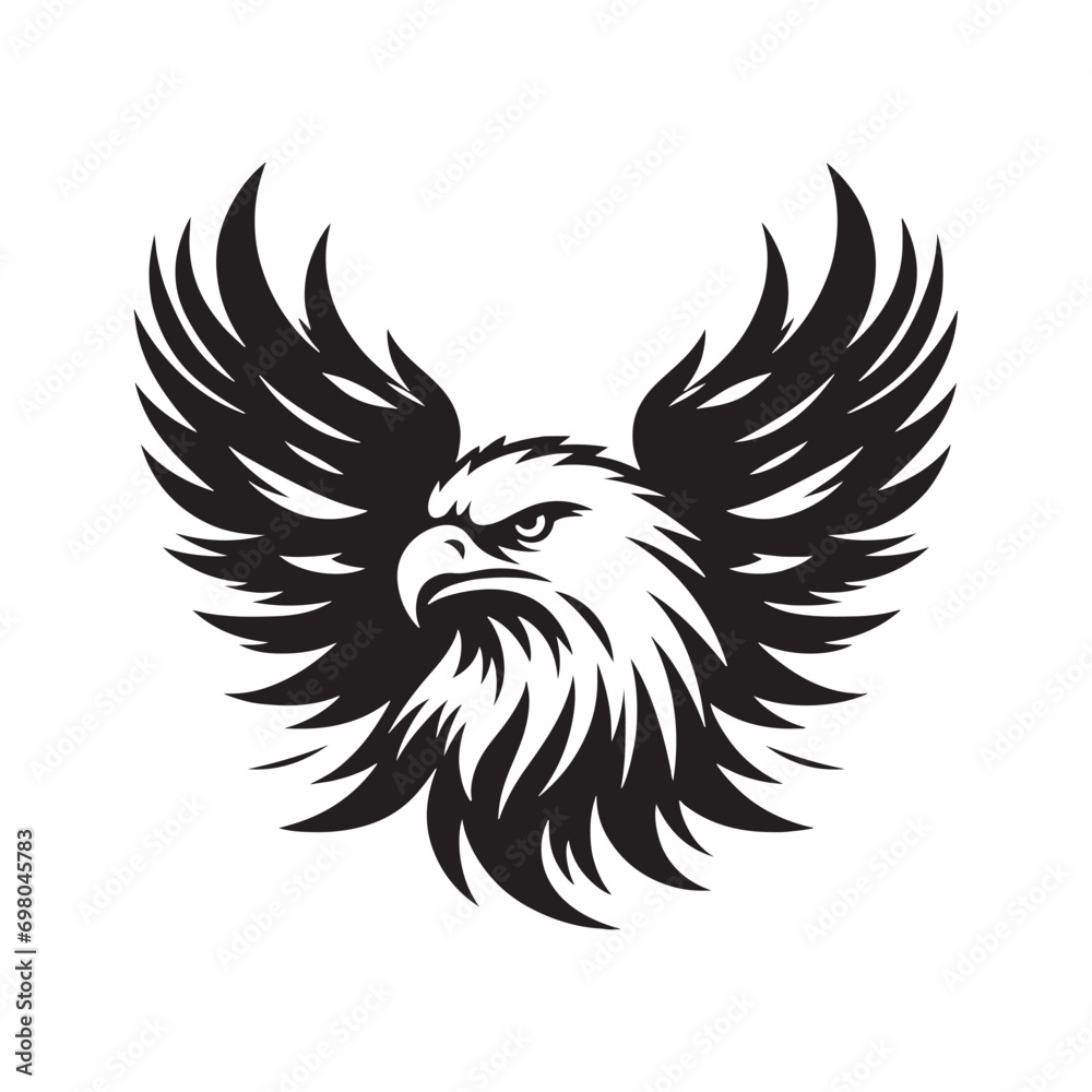 Illustration of an Eagle: Powerful Wings, Sharp Beak, and Fierce Gaze - Eagle Face Silhouette Embodied in Nature's Majesty
Illustration of an Eagle: Powerful Wings, Sharp Beak, and Fierce Gaze - Eagle Face Silhouette Embodied in Nature's Majesty