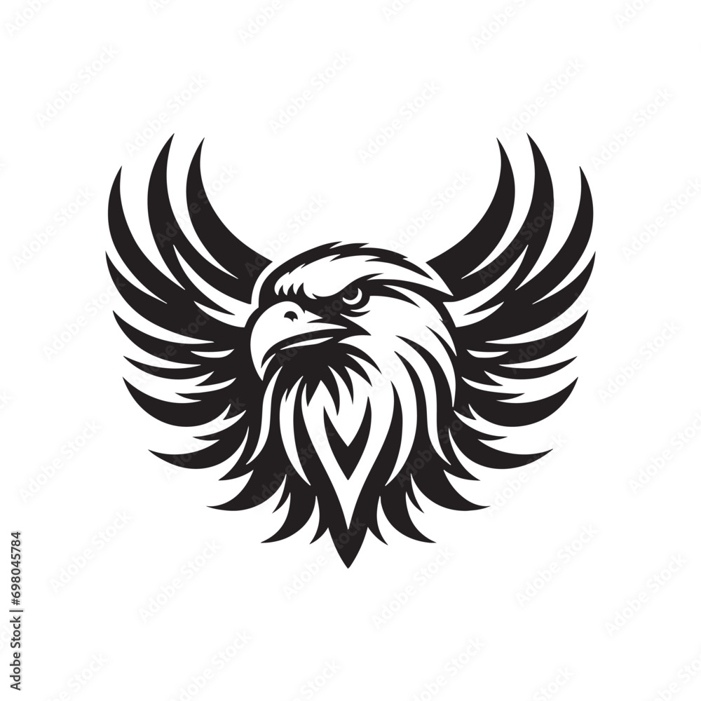 Fototapeta premium Eagle Face Silhouette in Flight: Stunning Illustration of a Raptor Soaring Through the Sky with Strength and Elegance 