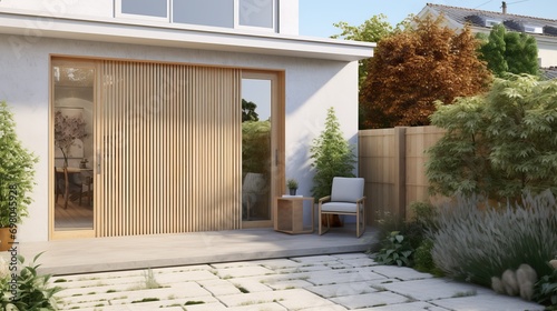 Home façade with sliding gl...