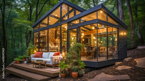Modern cabin with glass fac...
