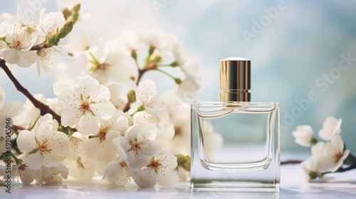 Elegant Perfume Bottle with White Blossoms