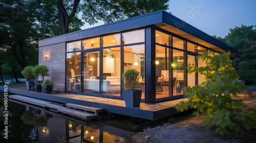 Modern cabin with glass fac...