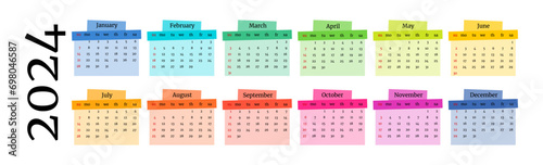 Calendar for 2024 isolated on a white background