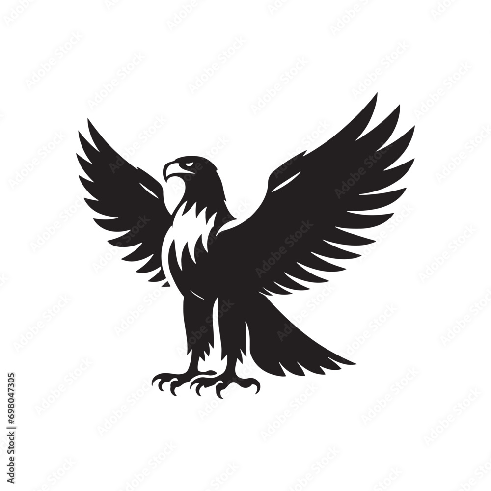 Obraz premium Eagle Silhouette in Flight: Dynamic Illustration Capturing the Essence of Soaring Freedom 