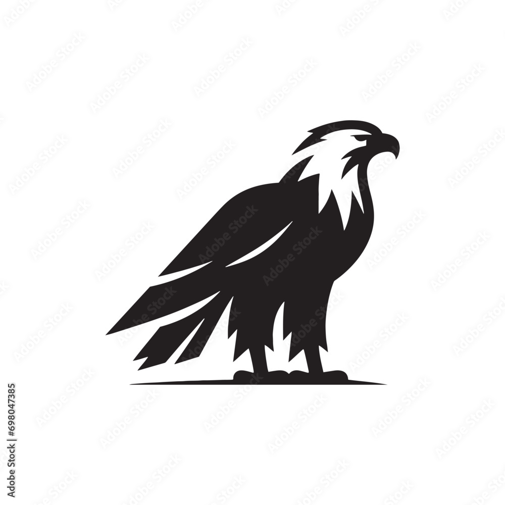 Eagle Silhouette: Majestic Bird of Prey Soaring High with Graceful Wings in Detailed Illustration Artwork
