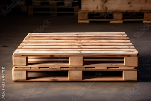 AI-generated illustration of wooden pallets on the floor illuminated by soft light