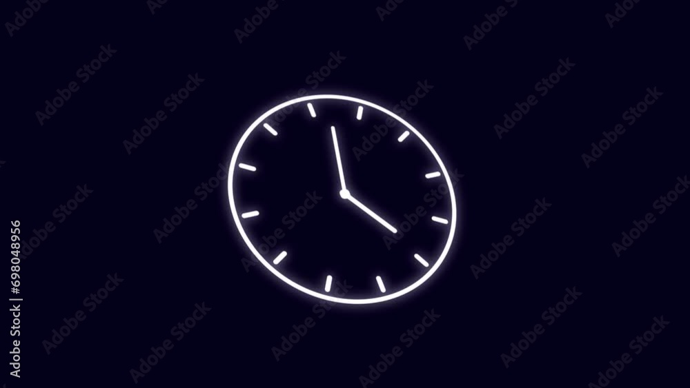 time-lapse of clock on dark blue background. Black clock icon with moving arrows in 12 hour loop. Stopwatch animation. 4K clock spinning, watch animation time-lapse of clock on dark blue background. Black clock icon with moving arrows in 12 hour loop. Stopwatch animation. 4K clock spinning, watch animation