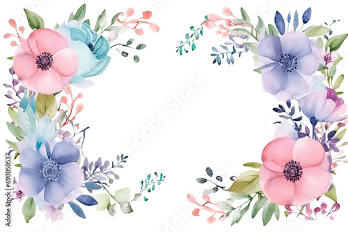 Soft Watercolor Floral Frame, Filled With Delicate Flowers
