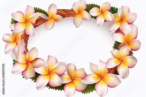 White Background Hawaiian Lei With Frangipani Flowers © Anastasiia