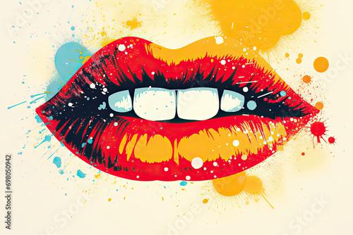 Retro Vector Abstract Illustration Of Female Lips With Halftone Details