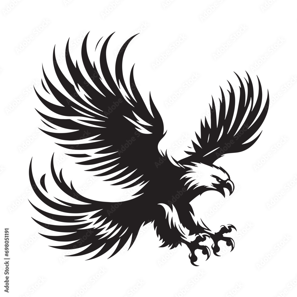 Obraz premium Horizon Harmony: The Harmonious Flying Eagle Silhouette, Merging with the Horizon in a Graceful Dance of Flight. 