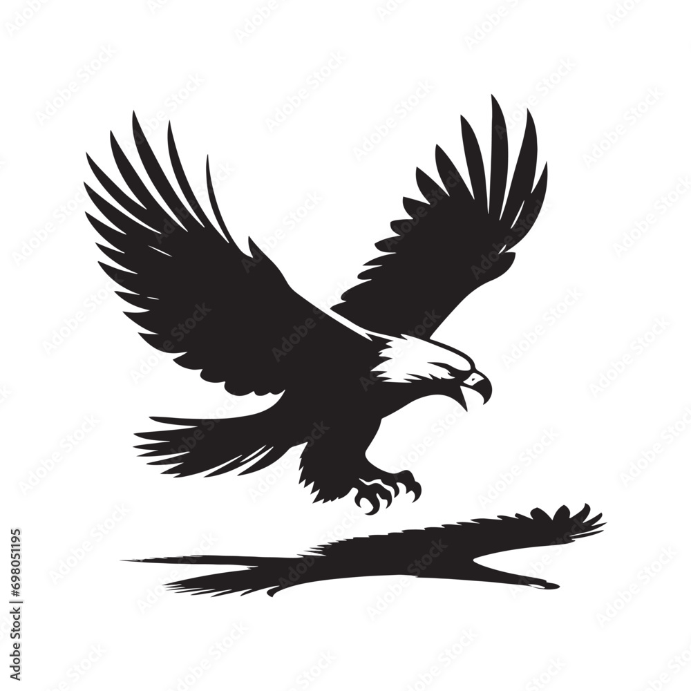 Obraz premium Ethereal Elevation: A Captivating Flying Eagle Silhouette, Elegantly Elevated Against the Vast Sky. 